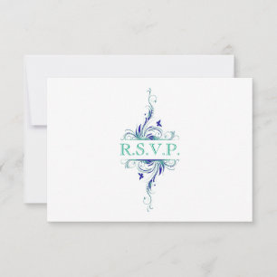 Tarjeta de respuesta floral azul, verde, blanca y