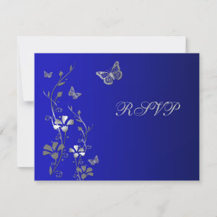 Tarjeta de respuesta floral azul y plateada con ma