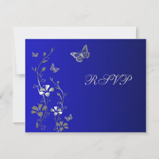 Tarjeta de respuesta floral azul y plateada con ma
