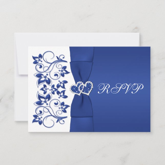 Tarjeta de respuesta floral blanca, azul RIBBON IM (Anverso)