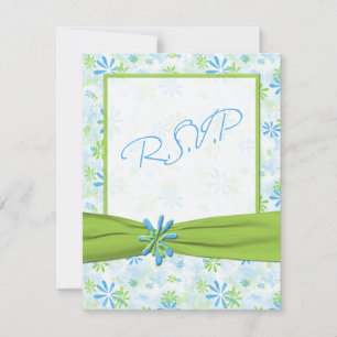 Tarjeta de respuesta floral blanca, blanca y lima