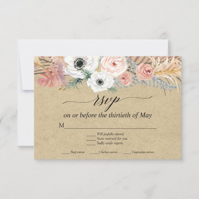 Tarjeta de respuesta floral blanca boho pampas tro (Anverso)