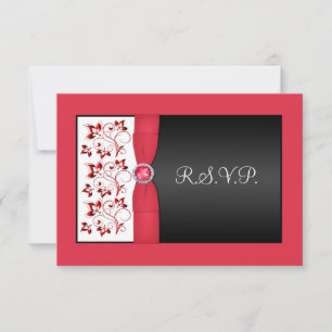 Tarjeta de respuesta floral blanca, roja, negra de