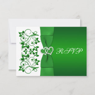Tarjeta de respuesta floral blanca verde RIBBON IM