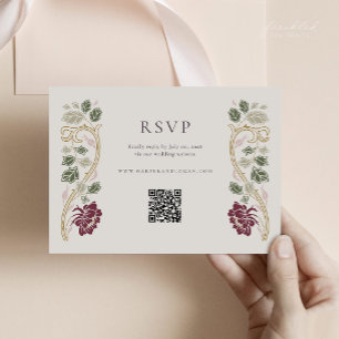 Tarjeta de respuesta floral borgoña Art Nouveau co