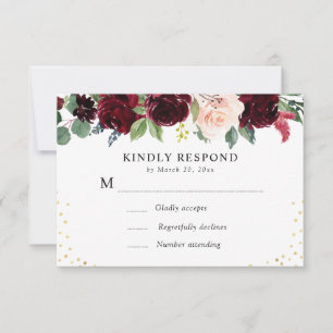 tarjeta de respuesta floral burdeos y azul marino