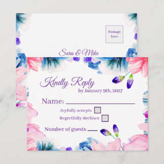 Tarjeta de respuesta floral de acuarela de color p