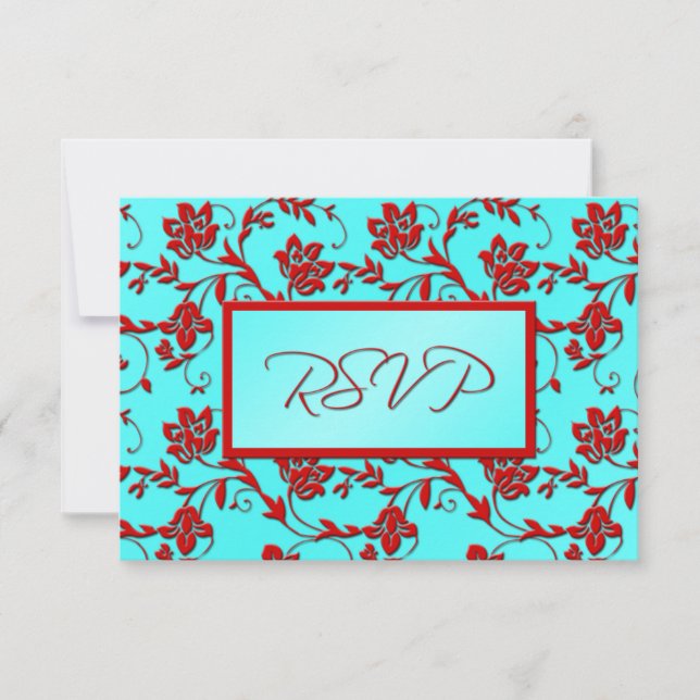 Tarjeta de respuesta floral de aqua y rojo (Anverso)