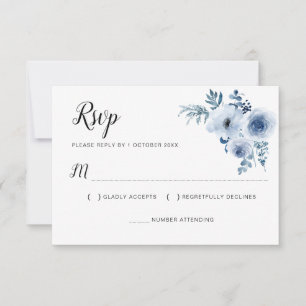 tarjeta de respuesta floral de boda azul polvorien