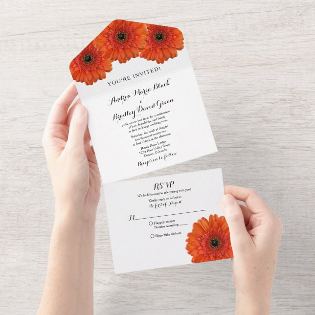 Tarjeta de Respuesta Floral de Bodas con Gerbera N (desgarro)