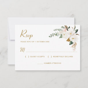tarjeta de respuesta floral de magnolia dorada y b