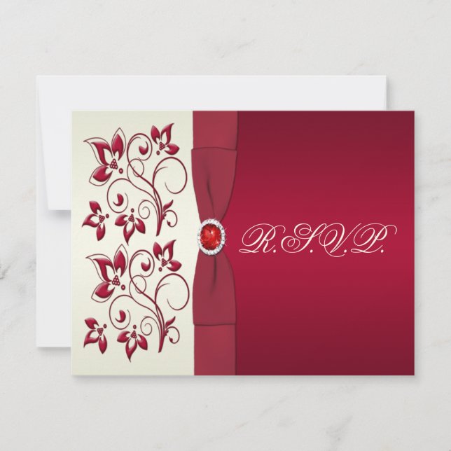 Tarjeta de respuesta floral de marfil - rojo RIBBO (Anverso)