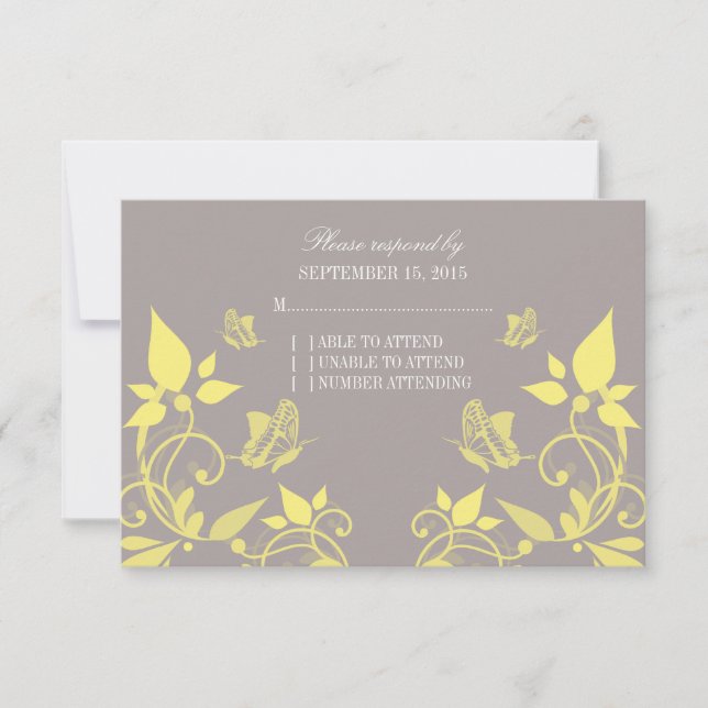 Tarjeta de respuesta floral de mariposa amarilla (Anverso)