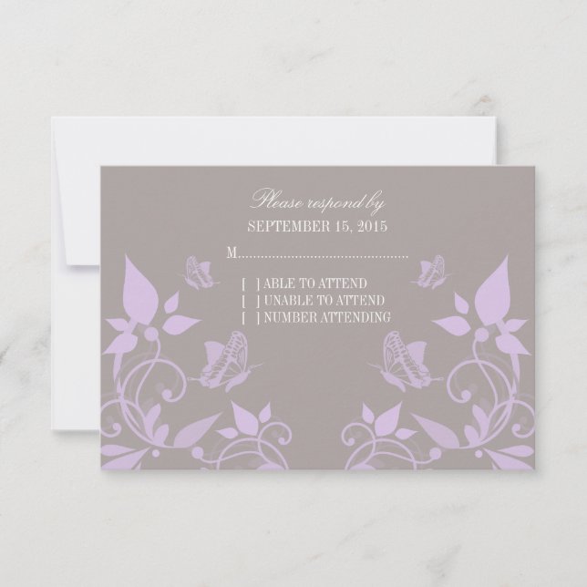 Tarjeta de respuesta floral de mariposa Lilac (Anverso)