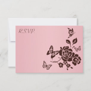 Tarjeta de respuesta floral de mariposa rosa y mar