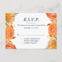 Tarjeta de respuesta floral de Naranja y marina