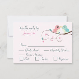 tarjeta de respuesta floral de pájaros de amor ros