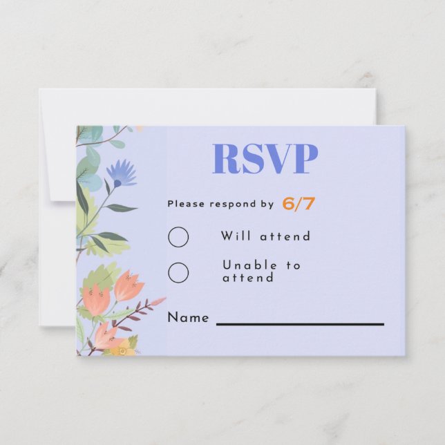 Tarjeta de respuesta floral de Periwinkle 3,5" x 5 (Anverso)