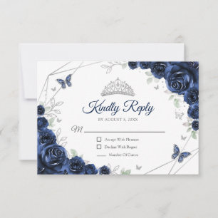 Tarjeta de respuesta floral de plata para Quinceañ