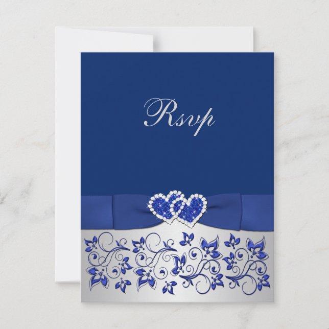 Tarjeta de respuesta floral de RIBBON azul y plata (Anverso)
