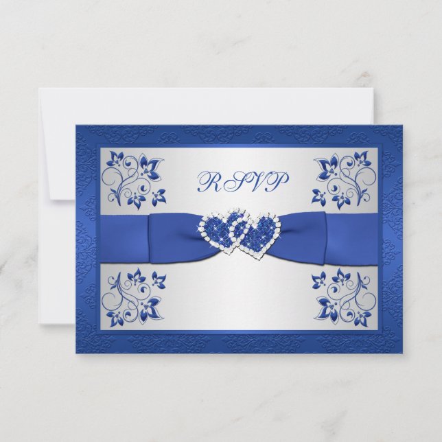 Tarjeta de respuesta floral de RIBBON azul y plata (Anverso)