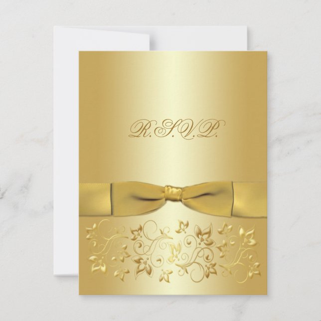 Tarjeta de respuesta floral de RIBBON Gold IMPRESO (Anverso)