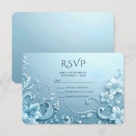 Tarjeta de respuesta floral decorativa azul