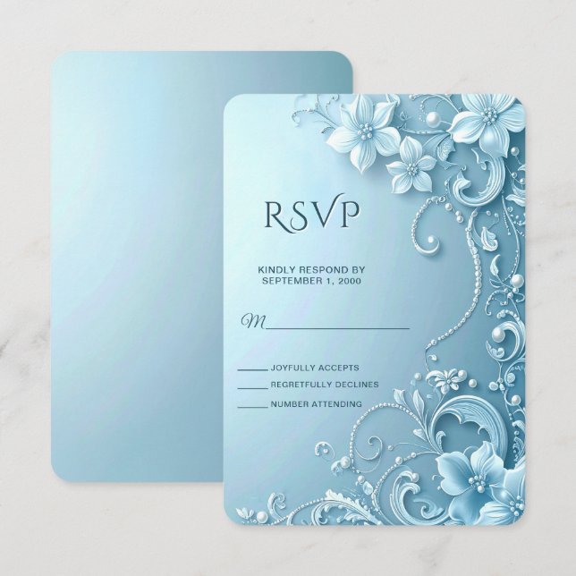 Tarjeta de respuesta floral decorativa azul (Anverso / Reverso)