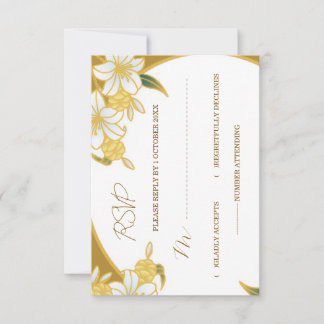 Tarjeta de respuesta floral dorada elegante – Boda