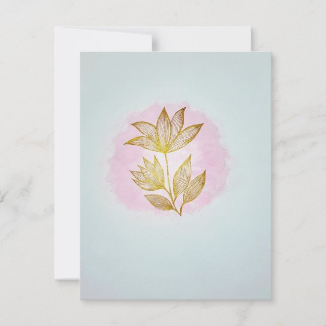 Tarjeta de respuesta floral dorada (RSVP) (Anverso)