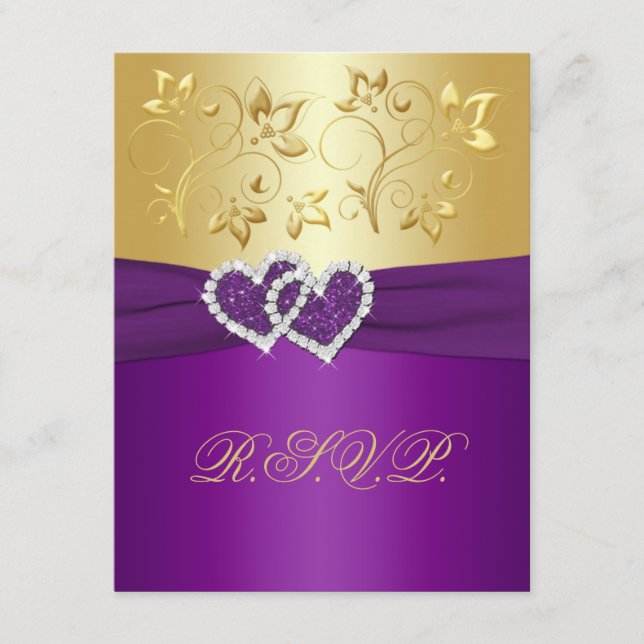 Tarjeta de respuesta floral dorada y morada (Anverso)