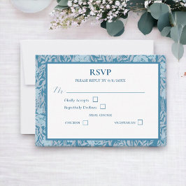 Tarjeta de respuesta floral elegante azul suave y 