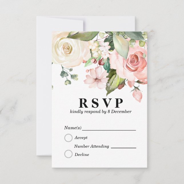 tarjeta de respuesta floral elegante de 3,5" x 5" (Anverso)