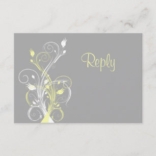 Tarjeta de respuesta floral gris amarilla blanca