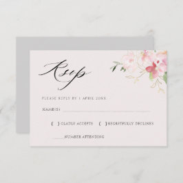 tarjeta de respuesta floral gris y rubor dorado