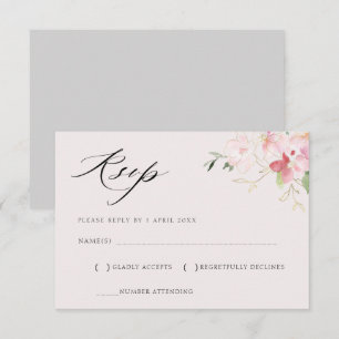 tarjeta de respuesta floral gris y rubor dorado