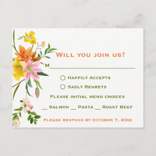 Tarjeta de respuesta floral Lily Flowers - Naranja