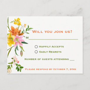 Tarjeta de respuesta floral Lily Flowers - Naranja