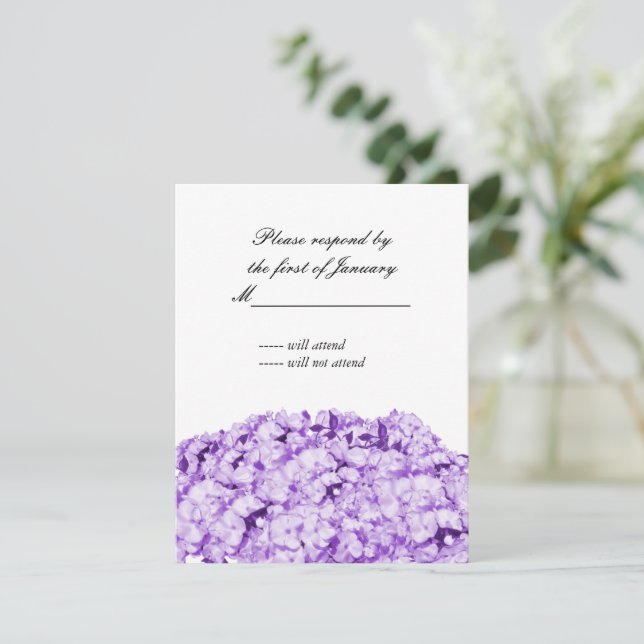 Tarjeta de respuesta floral morada monocromática (Anverso de pie)