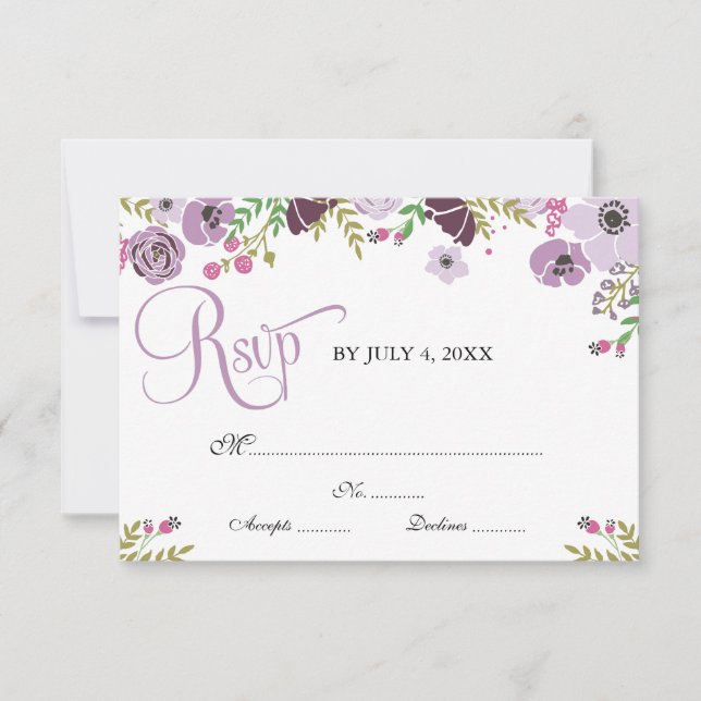 Tarjeta de respuesta floral | Morado (Anverso)