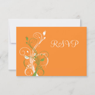 Tarjeta de respuesta floral naranja, verde y blanc