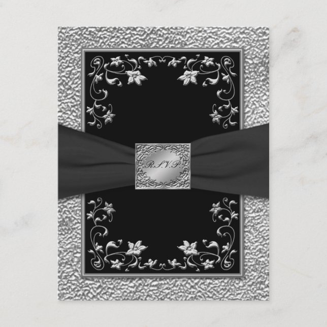 Tarjeta de respuesta floral negra y peltre (Anverso)