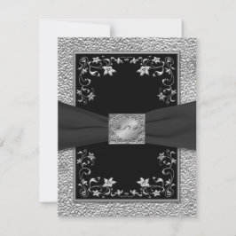 Tarjeta de respuesta floral negra y plomo