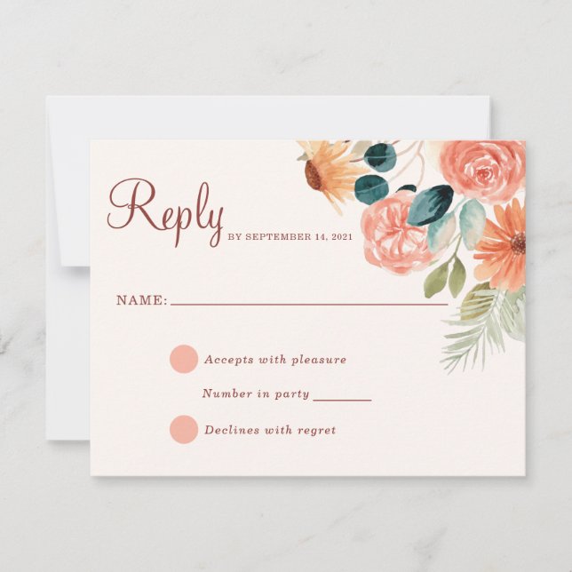 Tarjeta de respuesta floral otoño campo flores óxi (Anverso)