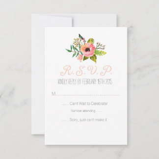 Tarjeta de respuesta floral pintada a mano con acu