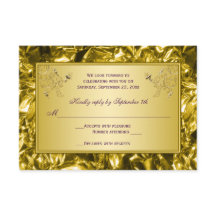 Tarjeta de respuesta floral púrpura y dorada