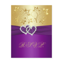 Tarjeta de respuesta floral púrpura y dorada