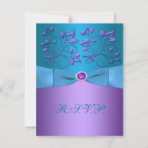 Tarjeta de respuesta floral púrpura y turquesa