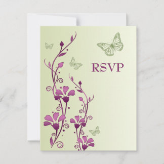 Tarjeta de respuesta floral púrpura y verde con ma