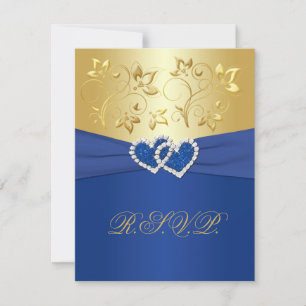 Tarjeta de respuesta floral real azul y dorada